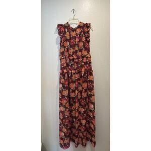 Vince Camuto Women’s Size 12 Floral Print Chiffon Maxi Dress Ruffle Colorful